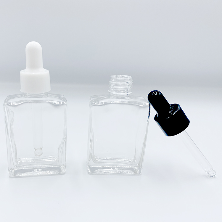 30ml 50ml 100ml flat square transparent glass dropper bottle with glass dropper