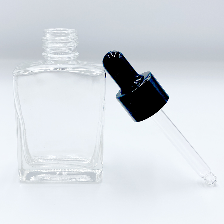 30ml 50ml 100ml flat square transparent glass dropper bottle with glass dropper