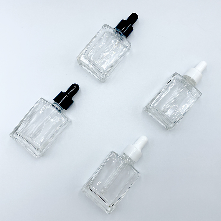 30ml 50ml 100ml flat square transparent glass dropper bottle with glass dropper