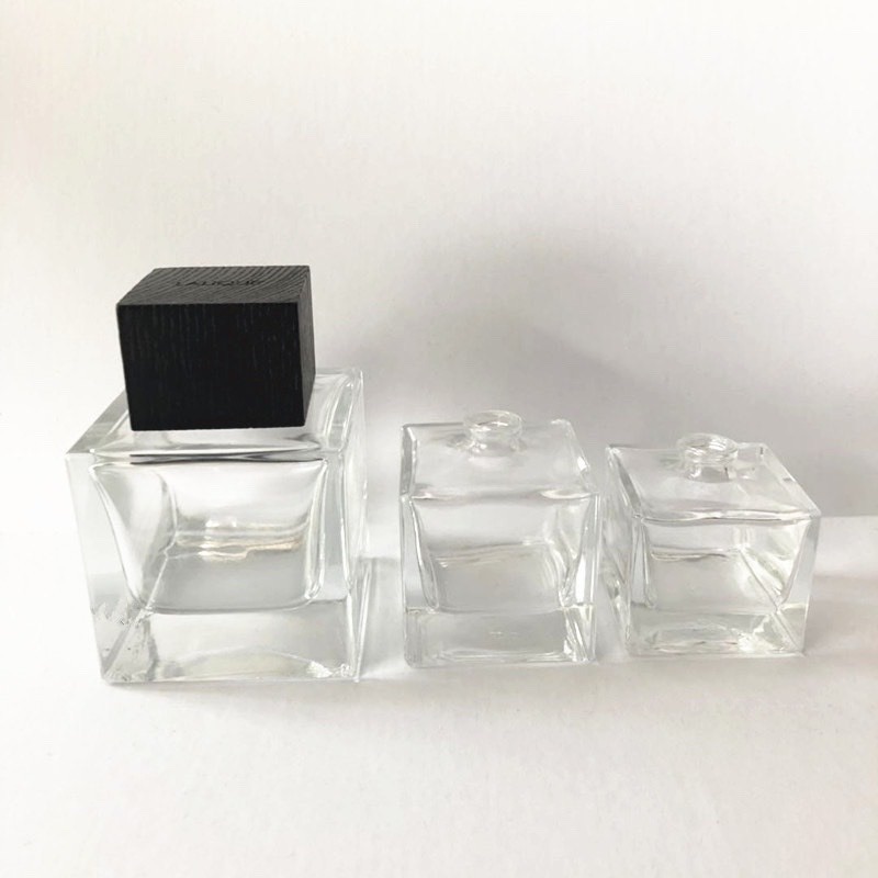 30ml 50ml 100ml ice cube Shape wooden lid Perfume Bottle Glass Crystal