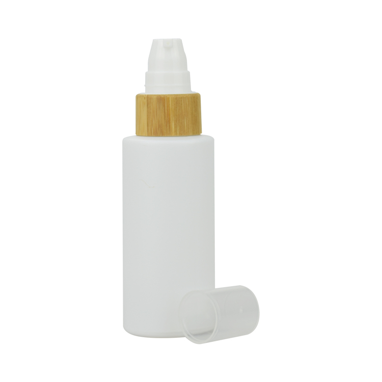 30ml 50ml 100ml mat white skin care cream glass bottles with bamboo pump lid