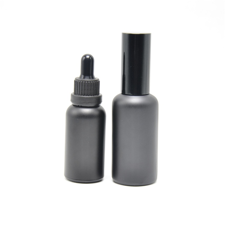 30ml 50ml 100ml matte black essential oil frosted glass bottle with dropper and roller and spray