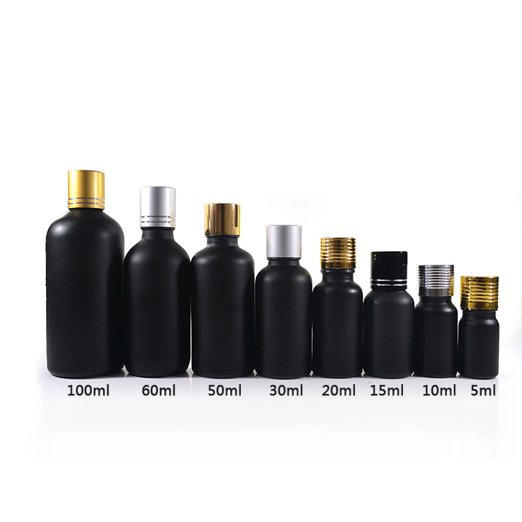 30ml 50ml 100ml matte black essential oil frosted glass bottle with dropper and roller