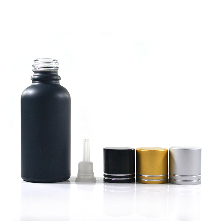 30ml 50ml 100ml matte black essential oil frosted glass bottle with dropper and roller