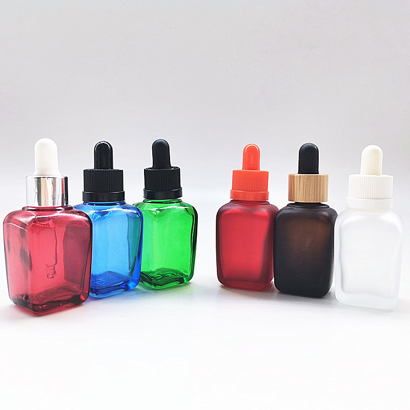 30ml 50ml 100ml square cosmetic essential oil dropper bottle with press dropper