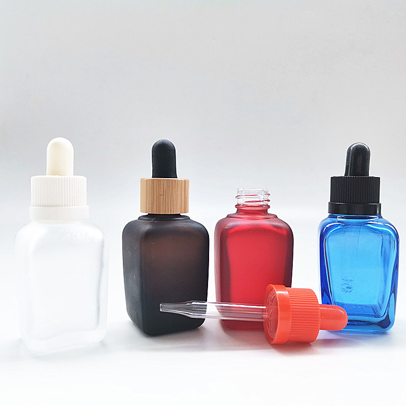 30ml 50ml 100ml square cosmetic essential oil dropper bottle with press dropper