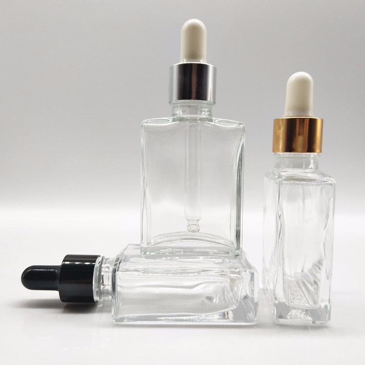 30ml 50ml 100ml transparent square shape essential oil glass dropper bottle