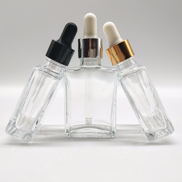30ml 50ml 100ml transparent square shape essential oil glass dropper bottle