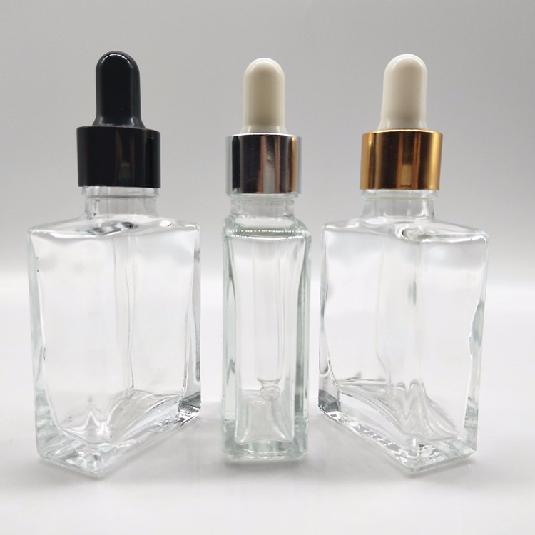 30ml 50ml 100ml transparent square shape essential oil glass dropper bottle