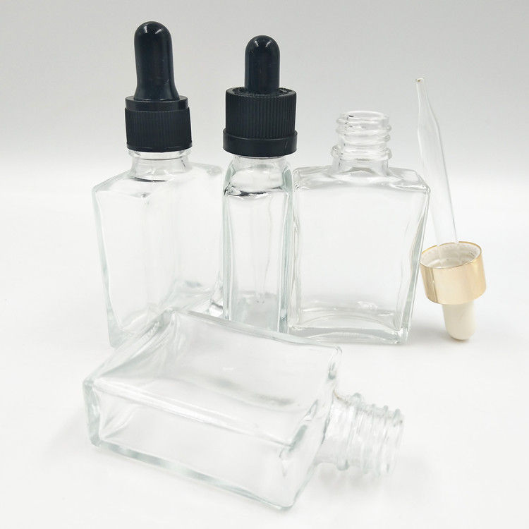 30ml 50ml 100ml transparent square shape essential oil glass dropper bottle
