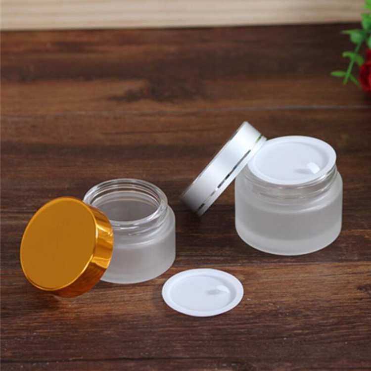 30ml 50ml 100ml white frosted glass cosmetic Jar 30g 50g 100g cream container with silver lid