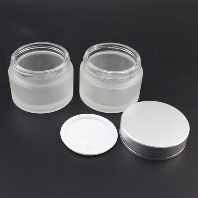 30ml 50ml 100ml white frosted glass cosmetic Jar 30g 50g 100g cream container with silver lid