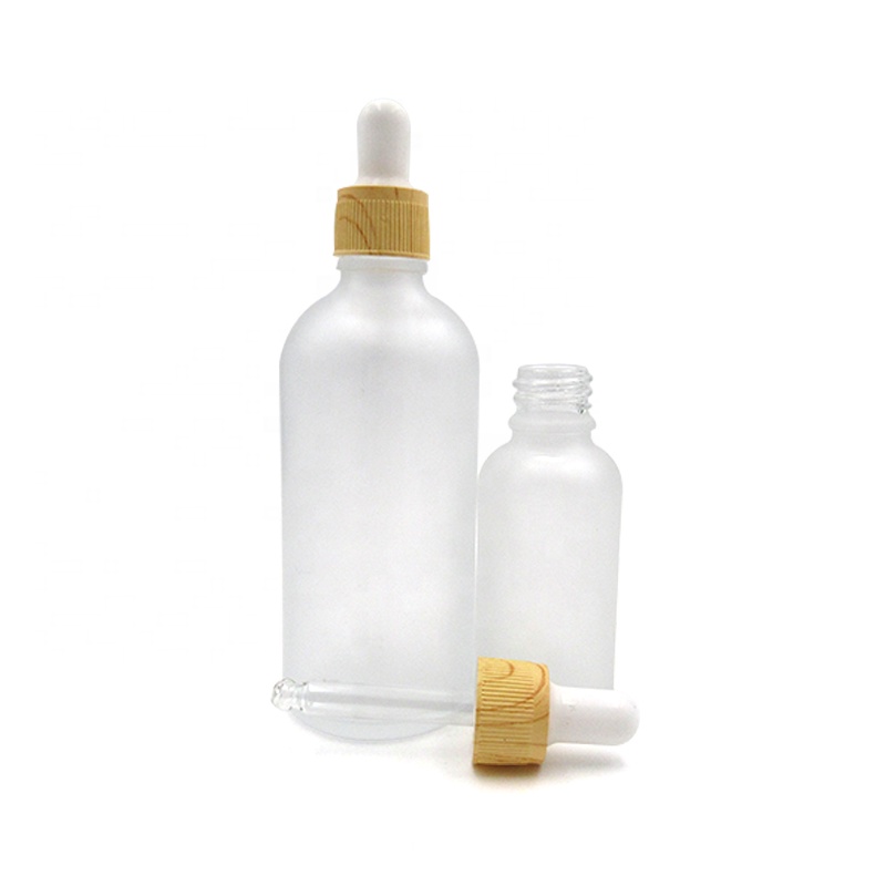 30ml 50ml 100ml wooden bamboo cap frosted glass dropper essential oil bottle for Cosmetic packaging