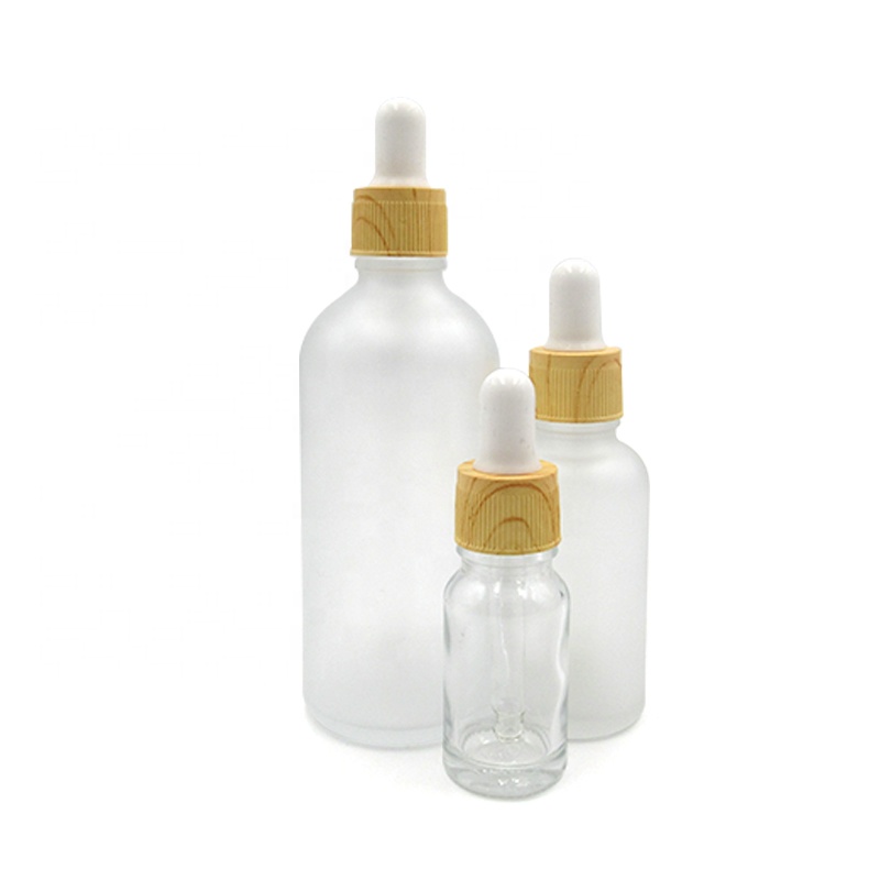 30ml 50ml 100ml wooden bamboo cap frosted glass dropper essential oil bottle for Cosmetic packaging