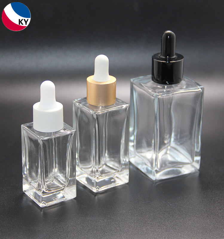 30ml 50ml 120ml Custom Flat Shoulder Clear Glass Essential Oil Bottle Serum Rectangle Bottle With Dropper