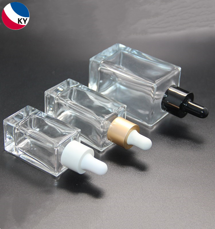 30ml 50ml 120ml Custom Flat Shoulder Clear Glass Essential Oil Bottle Serum Rectangle Bottle With Dropper