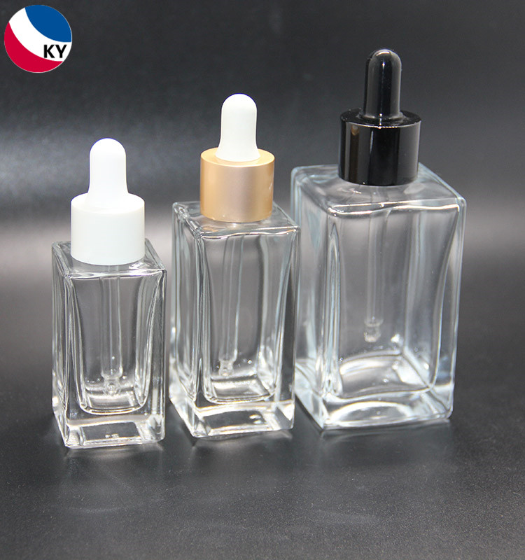 30ml 50ml 120ml Custom Flat Shoulder Clear Glass Essential Oil Bottle Serum Rectangle Bottle With Dropper