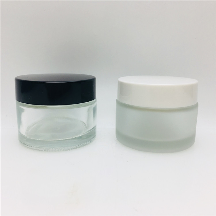 30ml 50ml 30gr 50gr matte clear glass cream jar cosmetics with white ,silver ,black golden lid