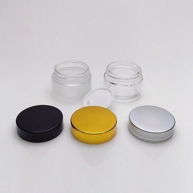 30ml 50ml 30gr 50gr matte clear glass cream jar cosmetics with white,silver,black golden lid