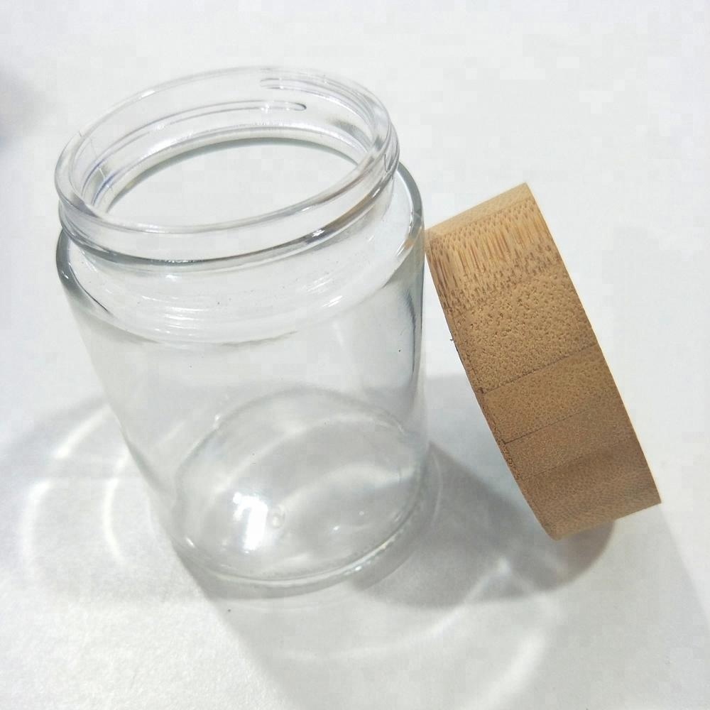 30ml 50ml 60 ml 80ml 100ml customized size clear glass jar container with bamboo wooden lid bamboo cap