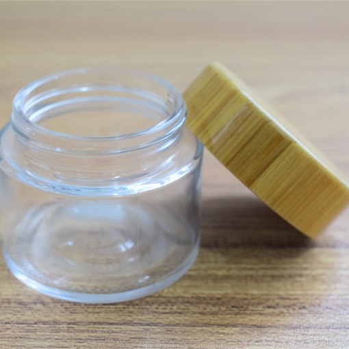 30ml 50ml 60 ml 80ml 100ml customized size clear glass jar container with bamboo wooden lid bamboo cap