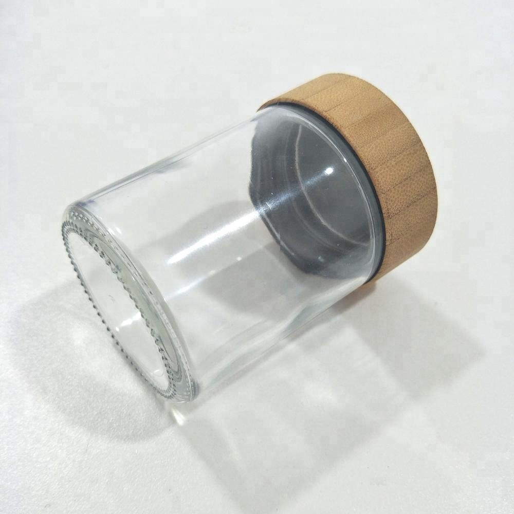 30ml 50ml 60 ml 80ml 100ml customized size clear glass jar container with bamboo wooden lid bamboo cap
