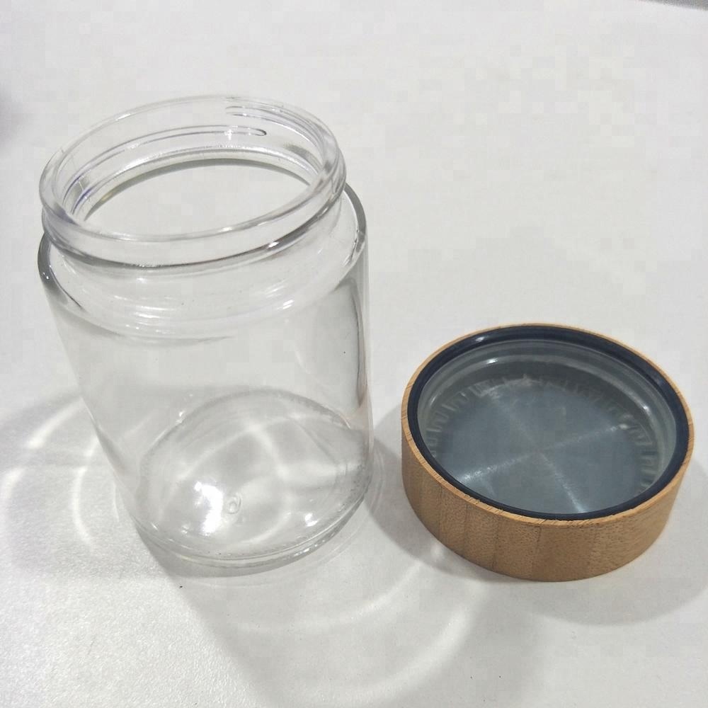 30ml 50ml 60 ml 80ml 100ml customized size clear glass jar container with bamboo wooden lid bamboo cap