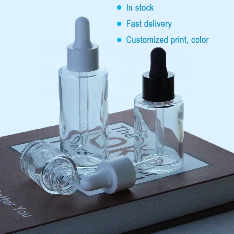 30ml 50ml 60ml 100ml Clear glass serum bottle transparent dropper bottle for packaging (EPG01)