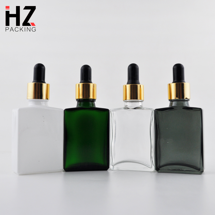 30ml 50ml 60ml 100ml black frosted amber grey rectangular perfume square dropper glass bottle essential oil with bamboo cap