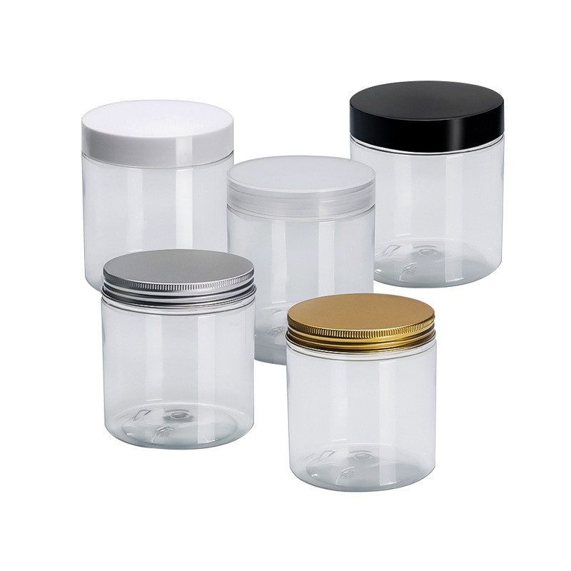 30ml 50ml 60ml 80ml 100ml 120ml 150ml 200ml 250ml 500ml clear plastic PET jar plastic jar with aluminium lid and transparent inn
