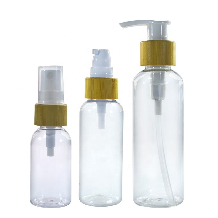 30ml 50ml 60ml 80ml 100ml 120ml 150ml 250ml 500ml bamboo lotion pump spray cap plastic bottle
