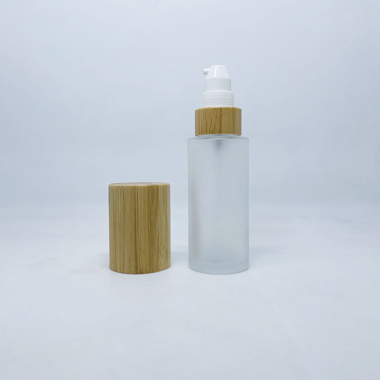 30ml 50ml 60ml 80ml 100ml 120ml Cylinder Shape Glass Clear Frosted Bamboo Lotion Pump Bottle