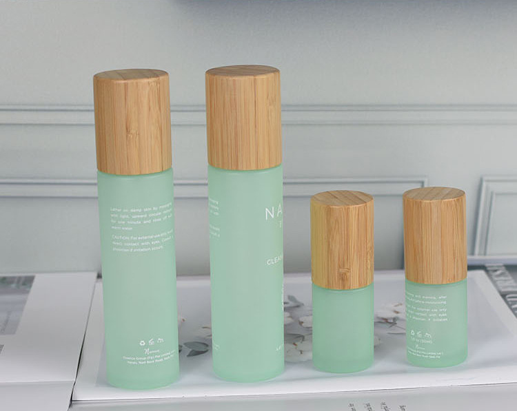 30ml 50ml 60ml 80ml 100ml 120ml Cylinder Shape Glass Frosted Bamboo Lotion Pump Bottle
