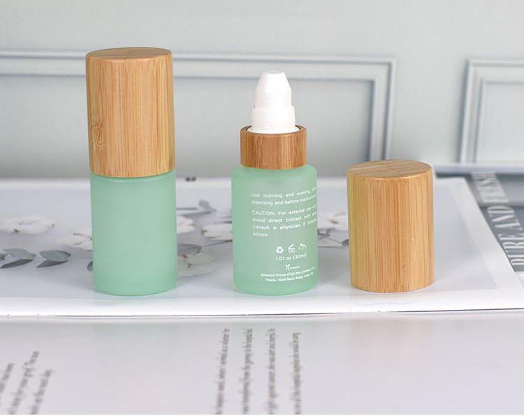 30ml 50ml 60ml 80ml 100ml 120ml Cylinder Shape Glass Frosted Bamboo Lotion Pump Bottle