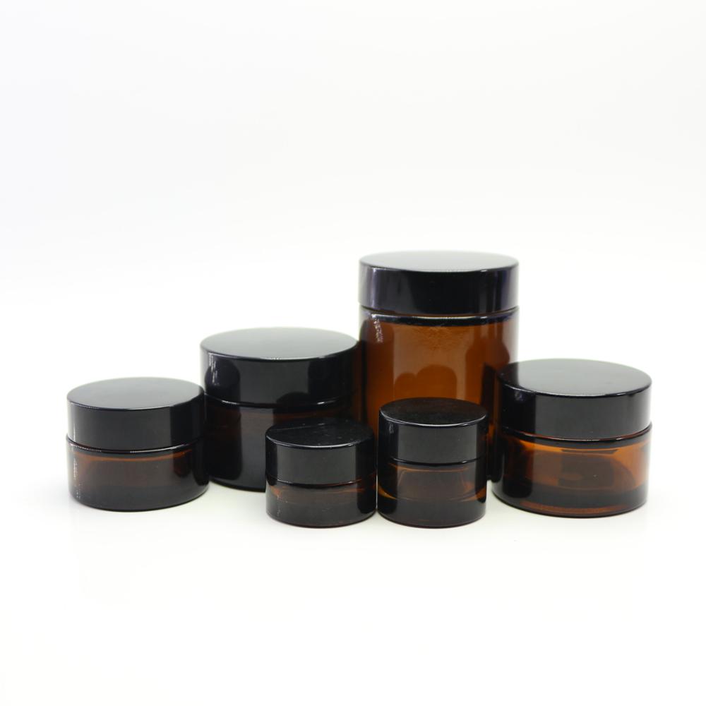 30ml 50ml 60ml 80ml 100ml 200ml 300ml 650ml amber glass cream jar with black lid  GJ-29Z