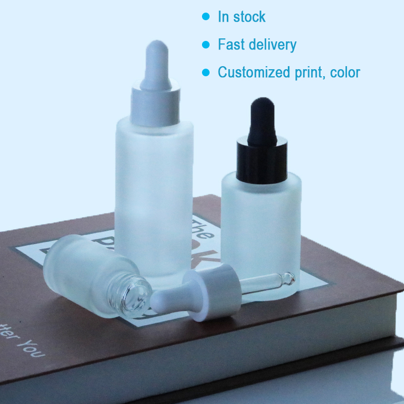30ml 50ml 60ml 80ml 100ml Flat round fine frosted glass dropper bottle (EPG15)