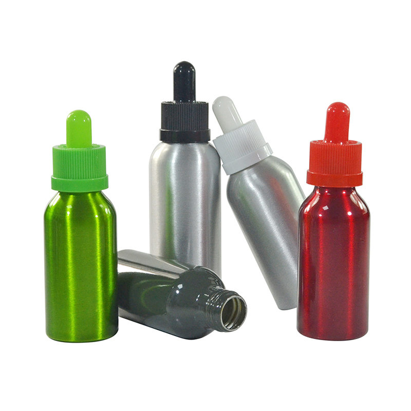 30ml 50ml 60ml primary color aluminum dropper bottle with childproof lid