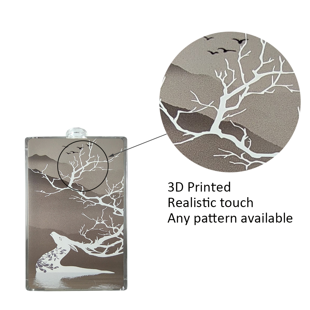 30ml 50ml 70ml 80ml 100ml Cosmetic 3D UV custom pattern printing spray crimp rectangle parfum package bottle