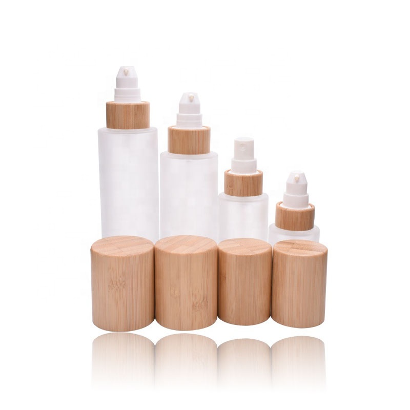 30ml 50ml 80ml 100ml 120ml clear frosted empty bamboo glass lotion bottle
