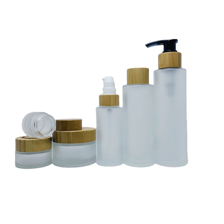 30ml 50ml 80ml 100ml 120ml clear frosted empty bamboo glass lotion bottle