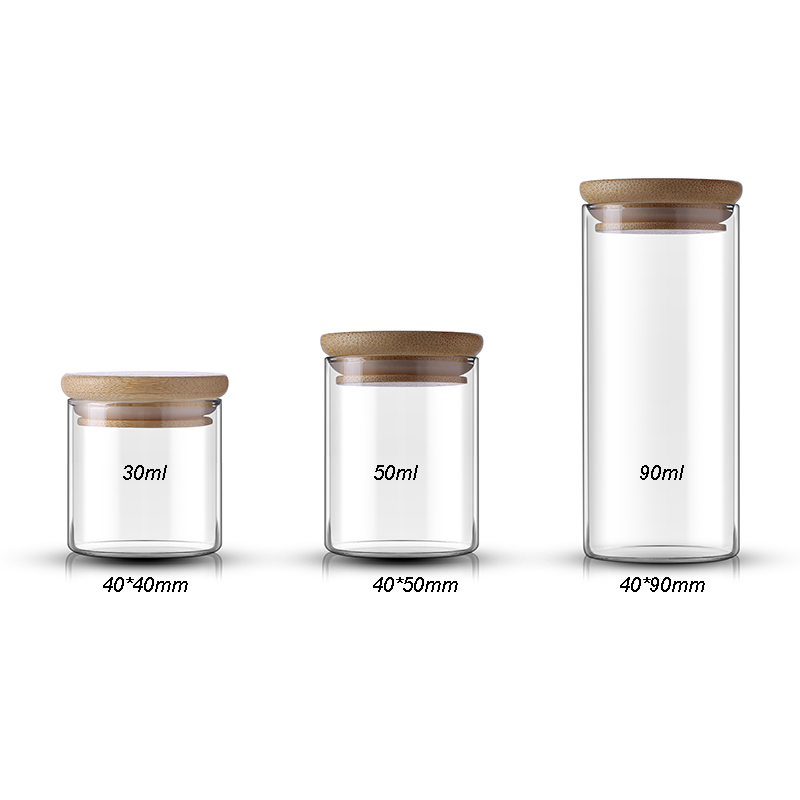 30ml 50ml 90ml glass storage bottles & jars clear glass jar bamboo lid for coffee/spice/ food/candy storage