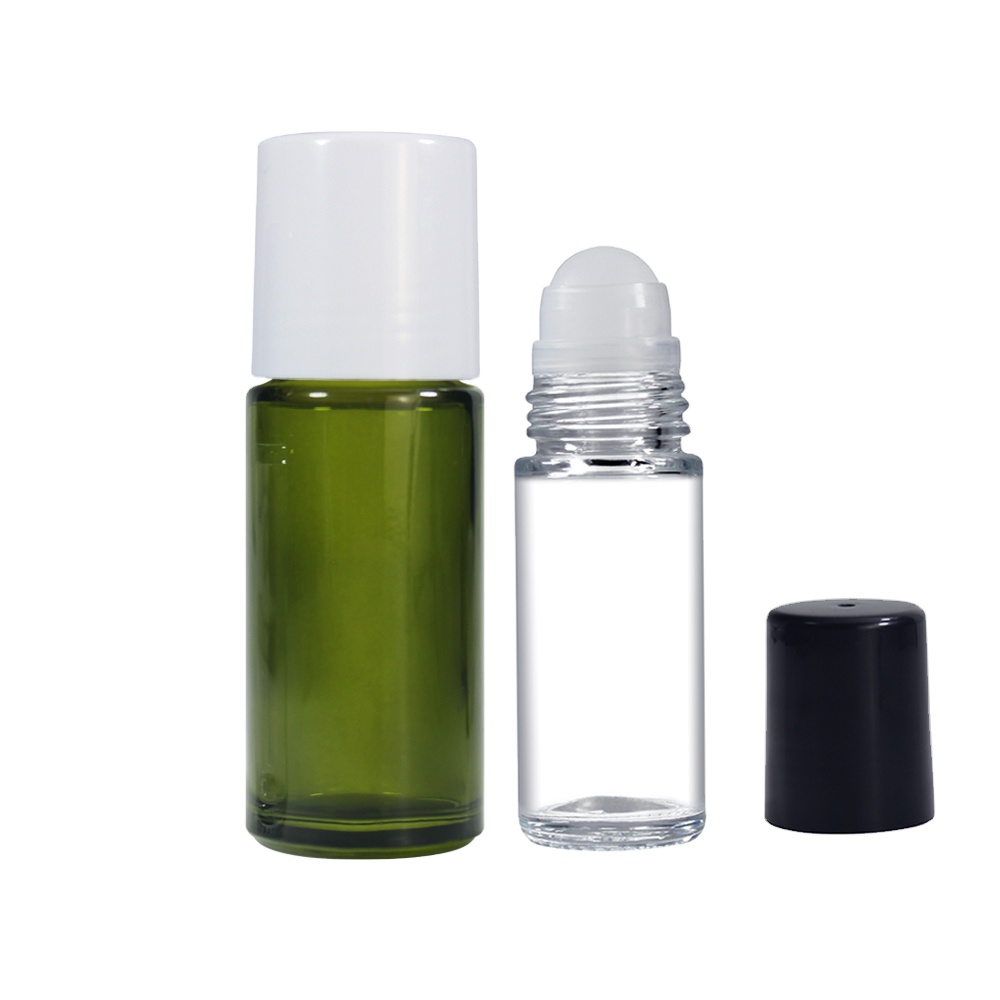 30ml 50ml Cylinder roller bottle Deodorant Roll On Glass Bottle with customized colored plastic cap and roller ball