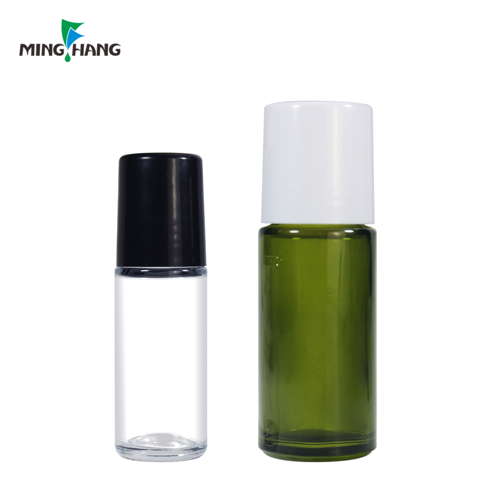 30ml 50ml Cylinder roller bottle Deodorant Roll On Glass Bottle with customized colored plastic cap and roller ball
