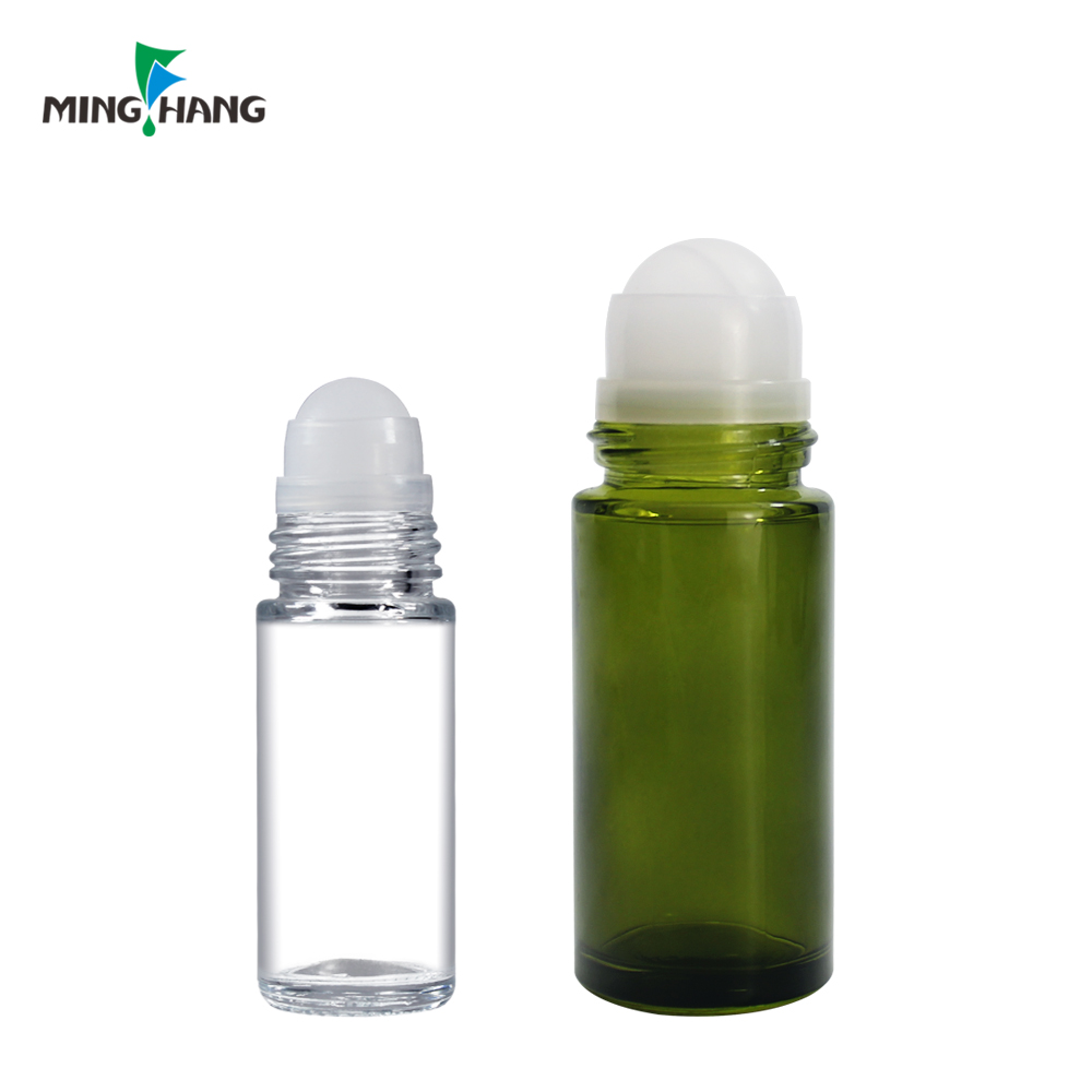 30ml 50ml Cylinder roller bottle Deodorant Roll On Glass Bottle with customized colored plastic cap and roller ball