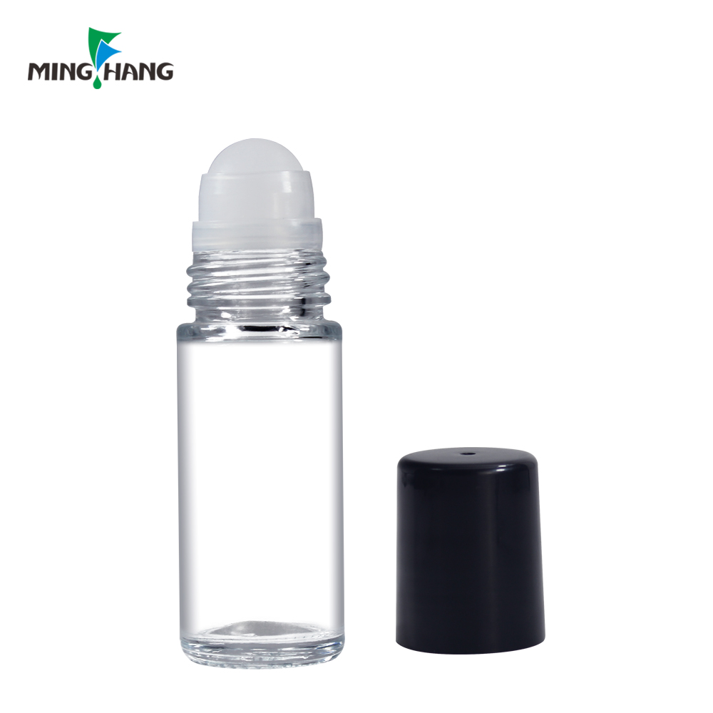 30ml 50ml Cylinder roller bottle Deodorant Roll On Glass Bottle with customized colored plastic cap and roller ball