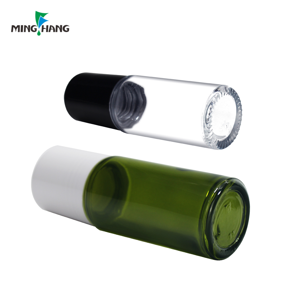 30ml 50ml Cylinder roller bottle Deodorant Roll On Glass Bottle with customized colored plastic cap and roller ball