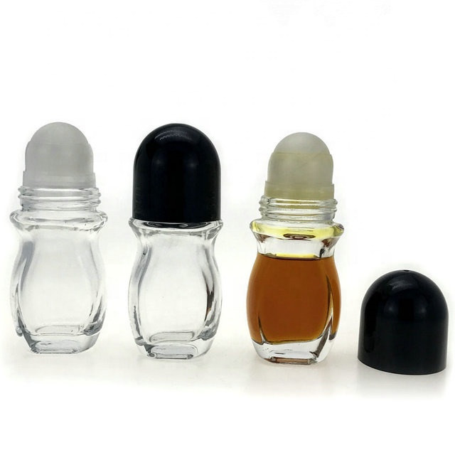 30ml 50ml Deodorant Roll On Glass Bottle with plastic cap and roller ball