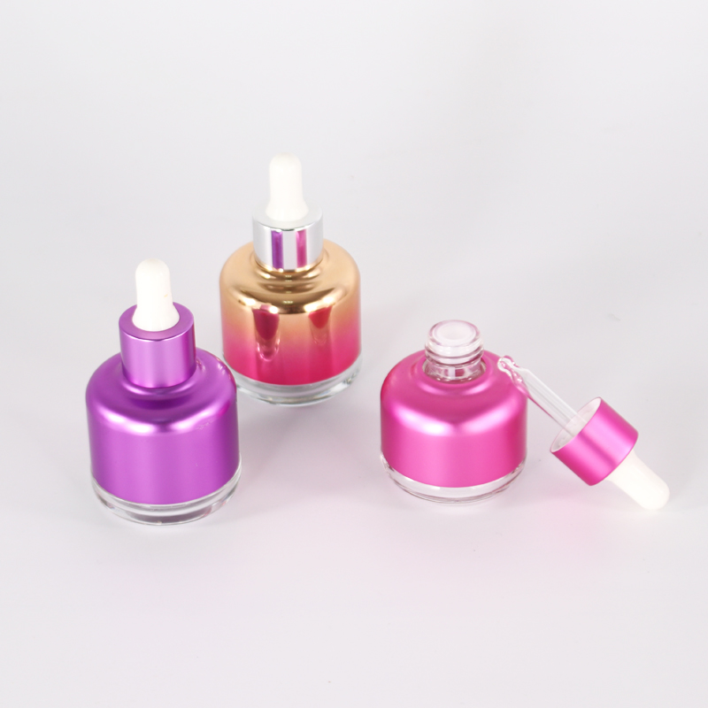 30ml 50ml Electroplating Gold Glass Luxury Skin Care Packaging Essential oil Glass Bottle with Dropper