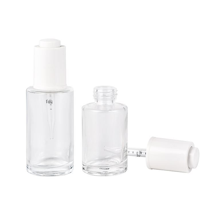 30ml 50ml Frascos Cosmeticos Frascos De Vidrio Cosmetic Serum Essential Oil Clear Frosted Push Button Dropper Bottle