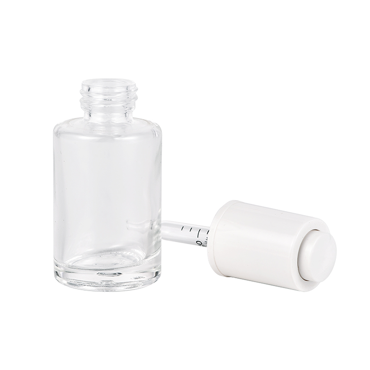 30ml 50ml Frascos Cosmeticos Frascos De Vidrio Cosmetic Serum Essential Oil Clear Frosted Push Button Dropper Bottle